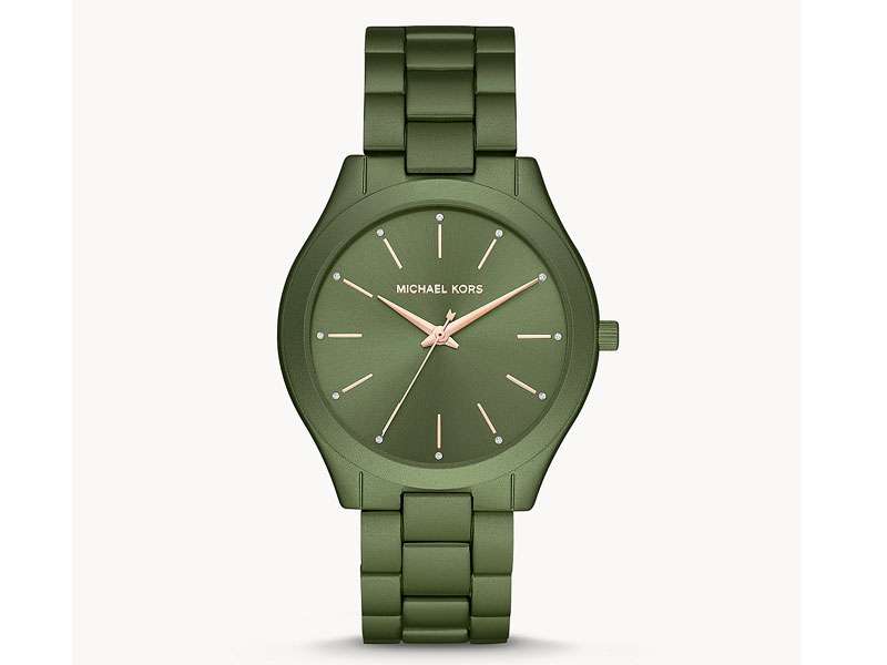 Men's Michael Kors Slim Runway Three-Hand Olive Aluminum Watch