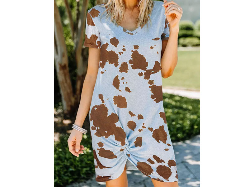 Women's Western Cow Twist Lace Splicing Open Back Mini Dress Light Brown