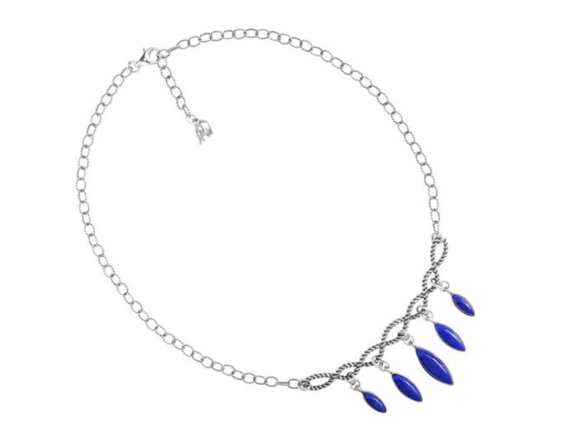 American West Jewelry Women's Sterling Silver Blue Lapis Necklace 17 Inch