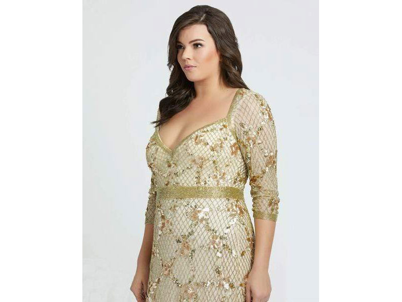 Women's Ac Duggal Fabulouss Gold Sequined V-Neck Trumpet Gown Dress