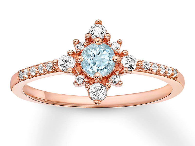 Women's Jared Aquamarine Ring Lab-created Sapphires 10K Rose Gold