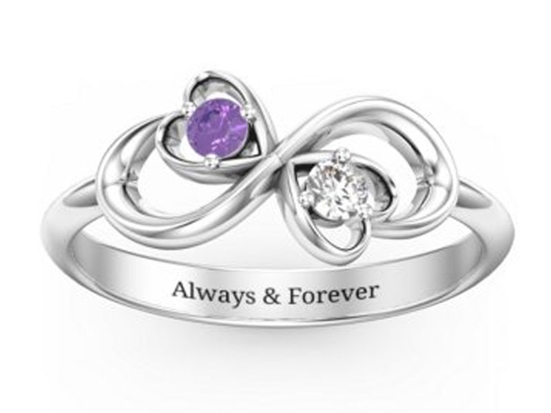 Women's Pair of Hearts Infinity Ring With Gemstones