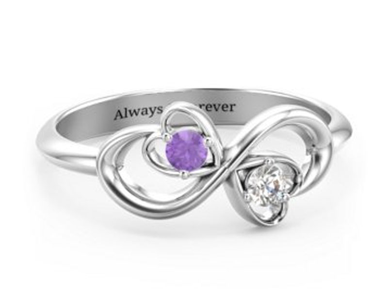 Women's Pair of Hearts Infinity Ring With Gemstones