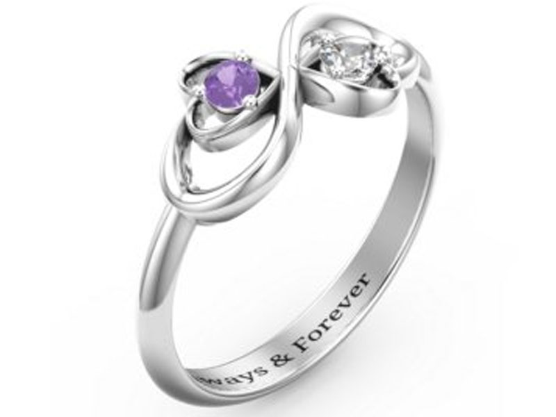 Women's Pair of Hearts Infinity Ring With Gemstones