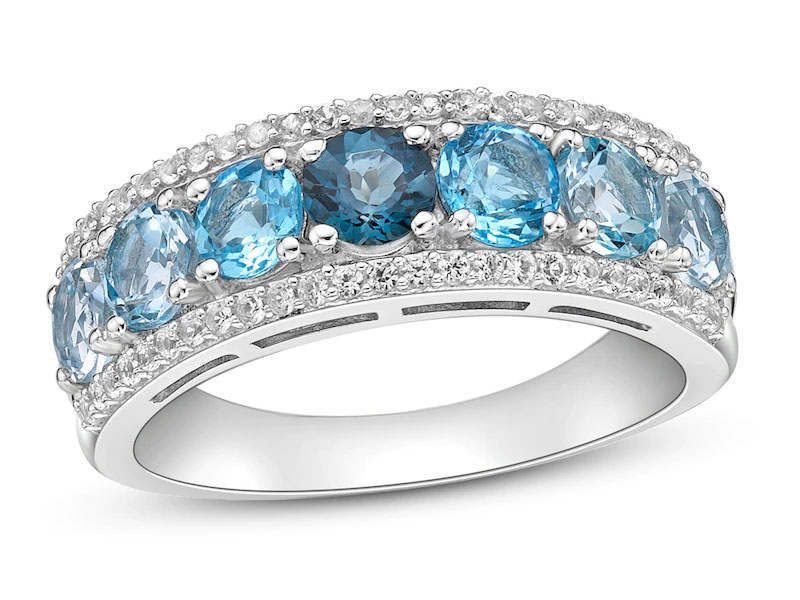 Women's Vibrant Shades Aquamarine/Blue Topaz/White Lab-Created Sapphire Ring