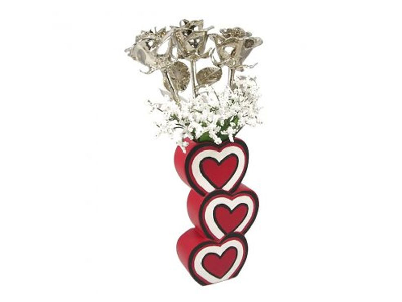 Past, Present & Future Platinum Roses in 3 Heart Vase