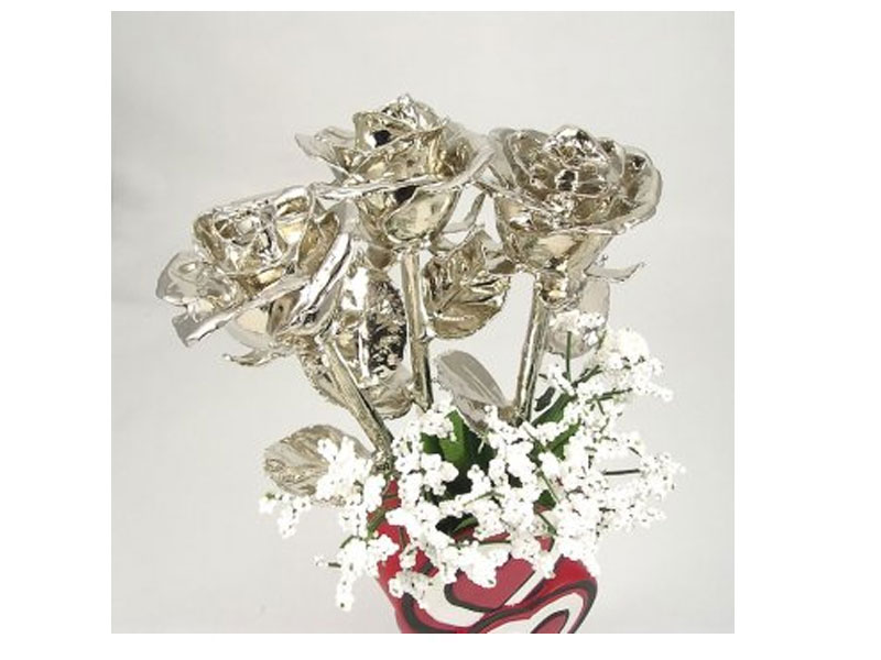 Past, Present & Future Platinum Roses in 3 Heart Vase