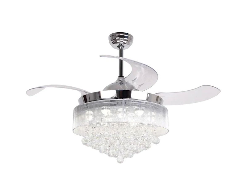 Parrot Uncle 46-in Chrome LED Indoor Ceiling Fan with Light and Remote (4-Blade)