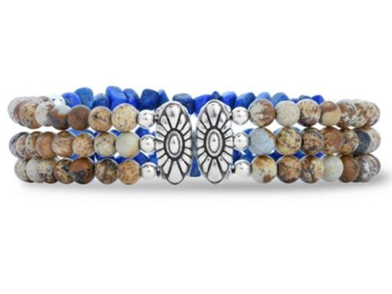 American West Jewelry Sterling Silver Jasper Blue Lapis Gemstone Beaded Bracelet