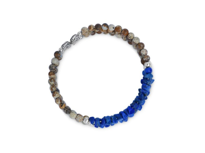 American West Jewelry Sterling Silver Jasper Blue Lapis Gemstone Beaded Bracelet