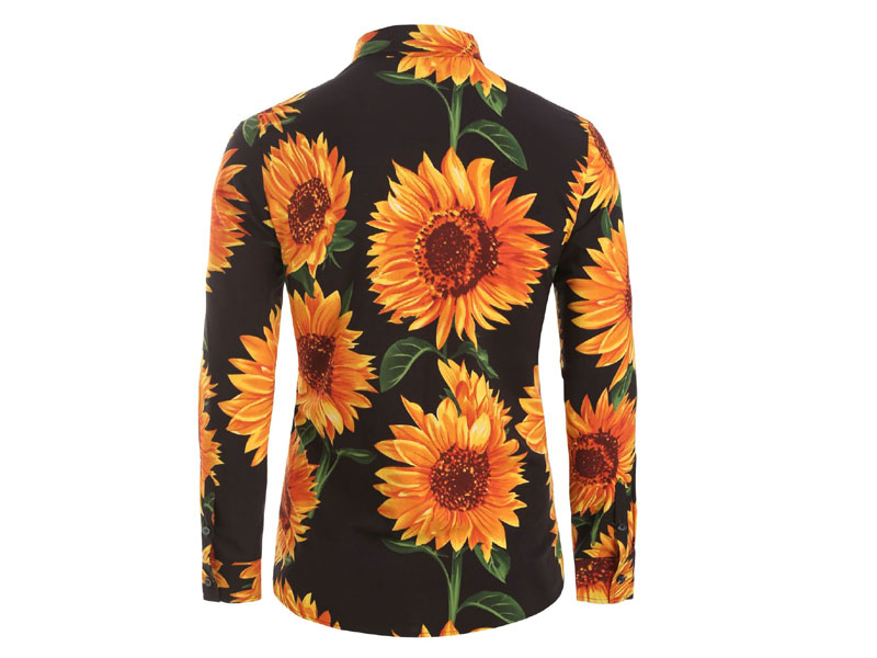 Men's Sunflower Print Long Sleeve Button Up Shirt