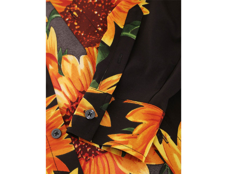 Men's Sunflower Print Long Sleeve Button Up Shirt