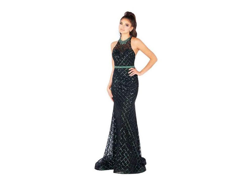 Women's Mac Duggal Flash Bedazzled Halter Trumpet Dress With Train