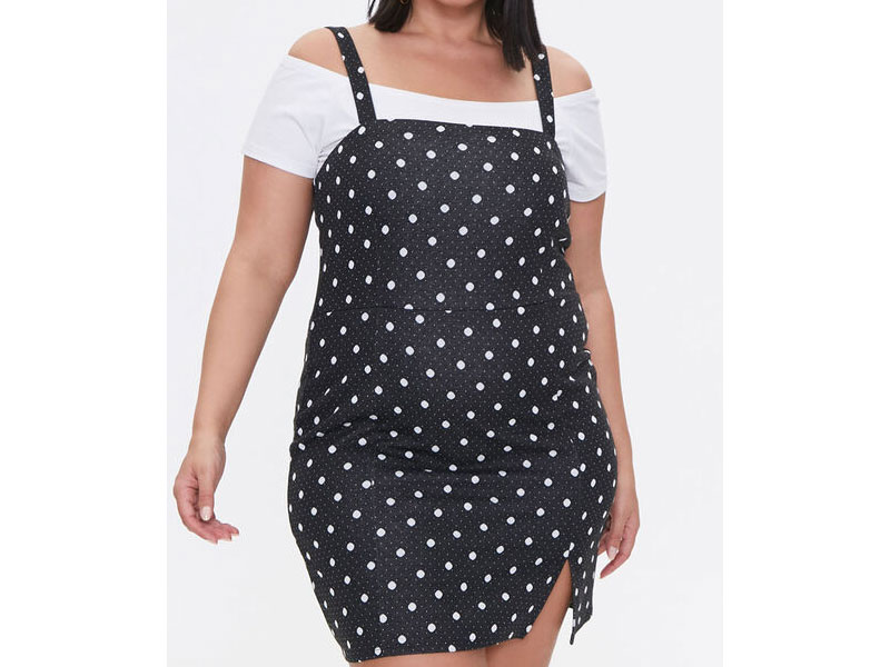 Women's Plus Size Polka Dot Pinafore Dress