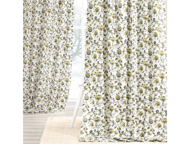 Madison Gold and Grey Digital Printed Cotton Twill Curtain