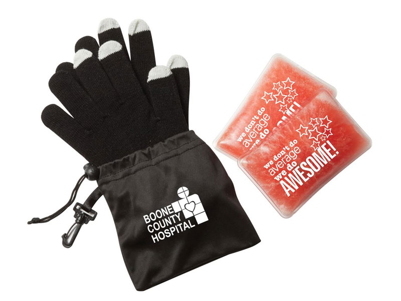 Touchscreen Gloves & Reusable Hand Warmers Gift Set With Holiday Gift Card