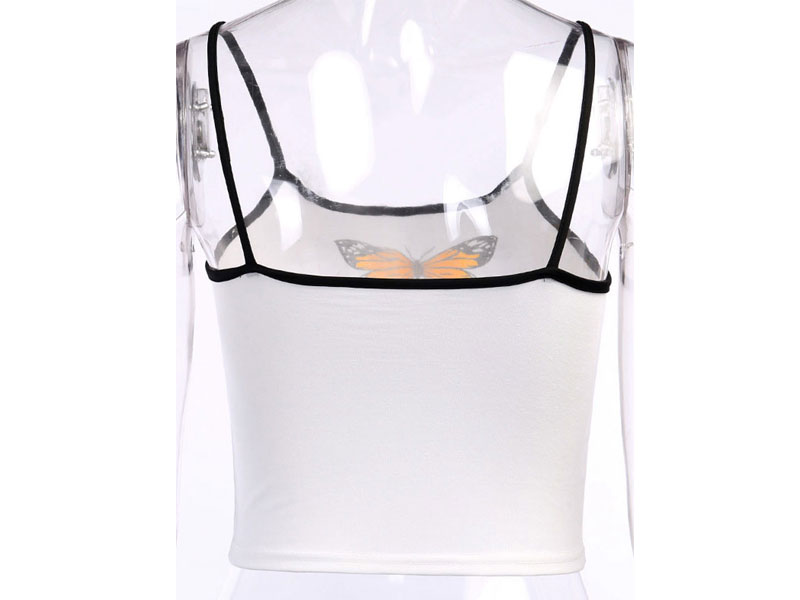 Women's Camisole White Straps Neck Sleeveless Sexy Top