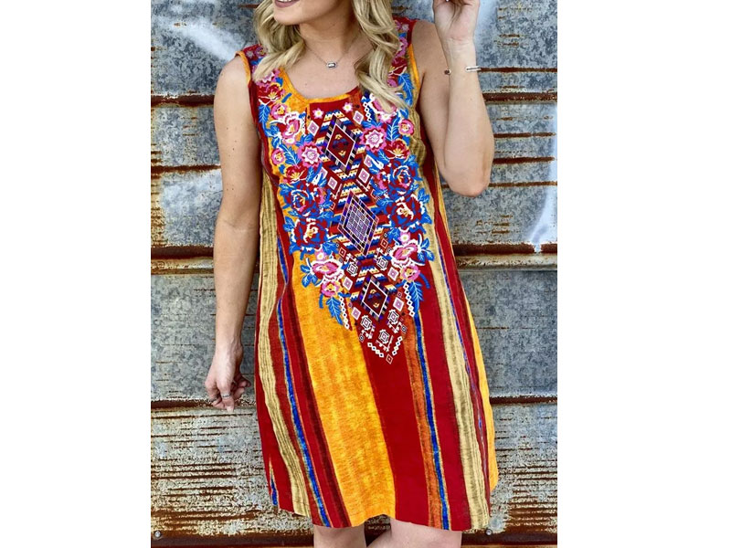 Women's Colorful Striped Floral Geometric Ethnic Style Mini Dress