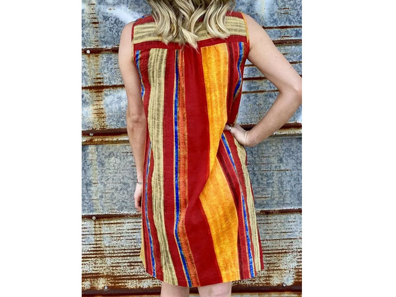 Women's Colorful Striped Floral Geometric Ethnic Style Mini Dress
