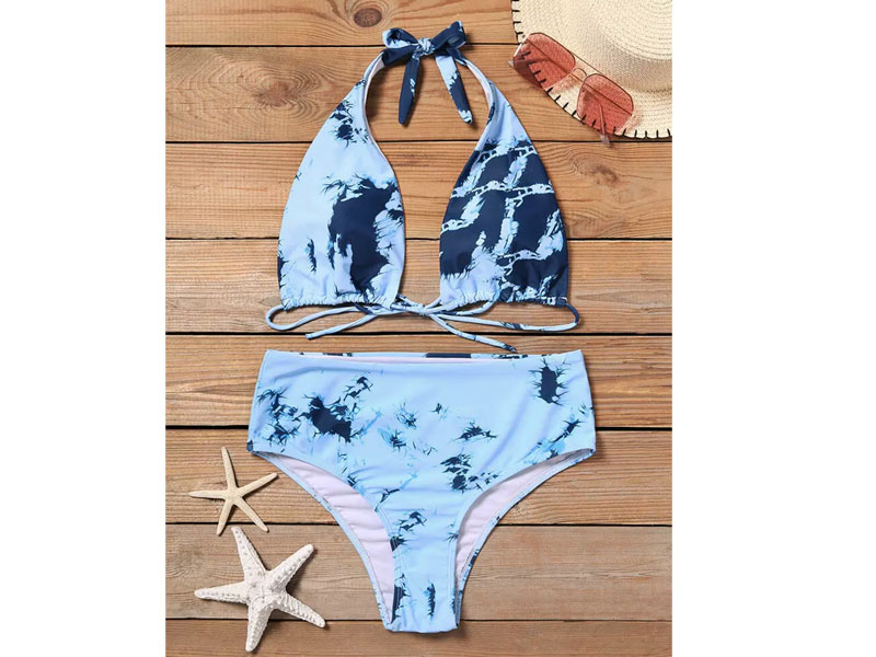 Women's Printed Halter Bikini Set Blue