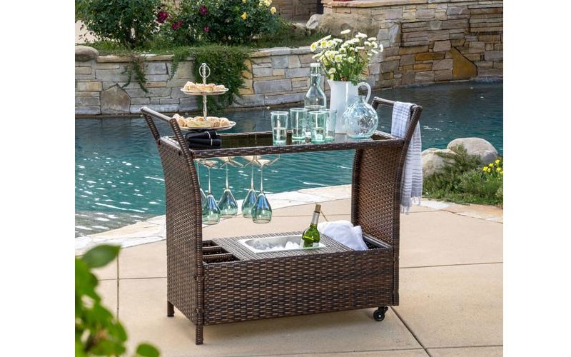 Benett Outdoor Wicker Serving Bar Cart