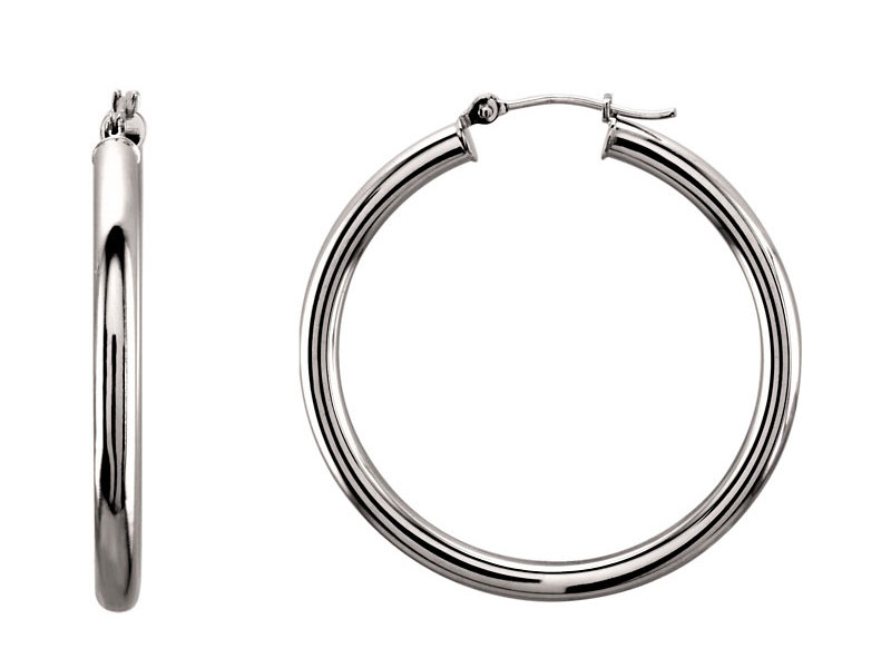 Women's 14 Karat White Gold 35mm Hoop Earrings