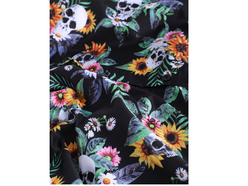 Men's Skull Ditsy Floral Button Up Casual Shirt