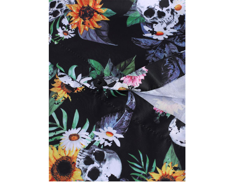 Men's Skull Ditsy Floral Button Up Casual Shirt