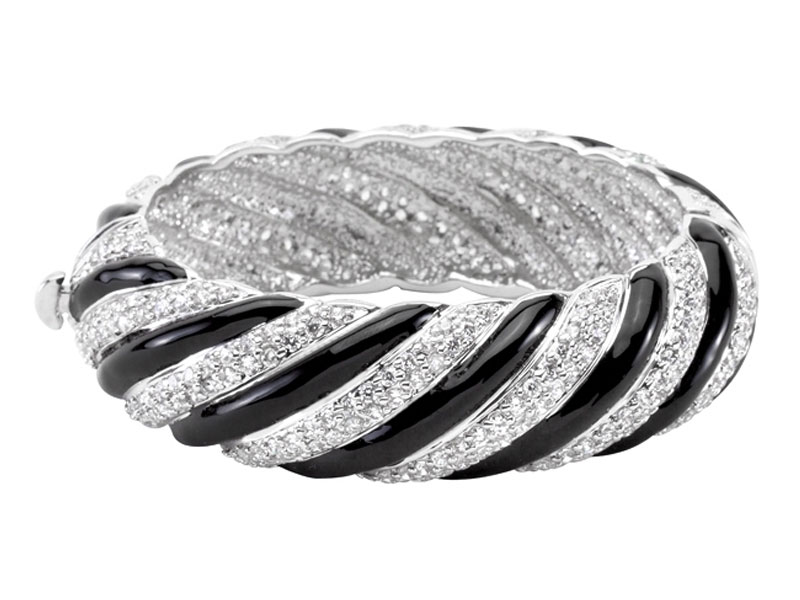 Women's 1 Inch White Gold Rhodium Black & White Crystal Bangle