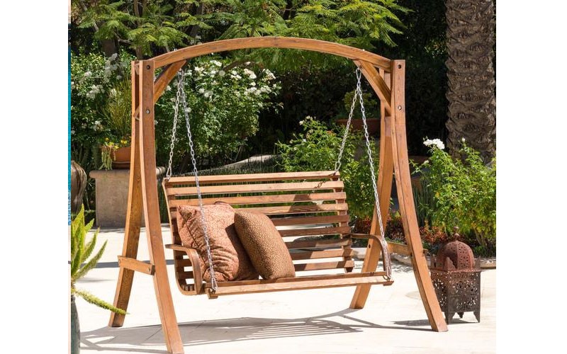 Marlette Outdoor Wood Swinging Bench And Base
