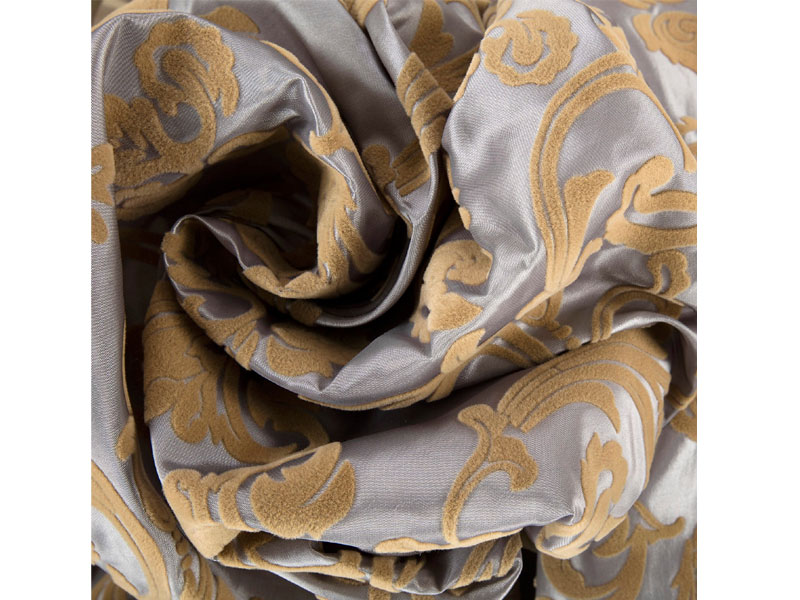 Firenze Platinum & Gold Flocked Faux Silk Curtain