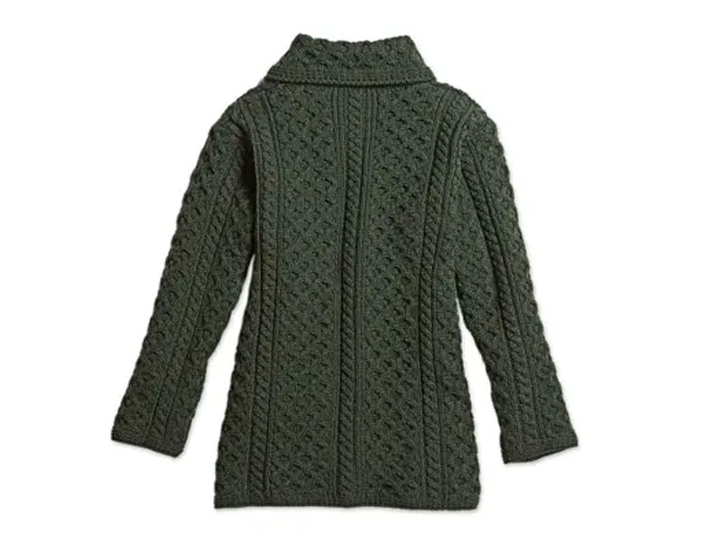 Women's Irish Aran Merino Wool Long Cardigan Road To Galway