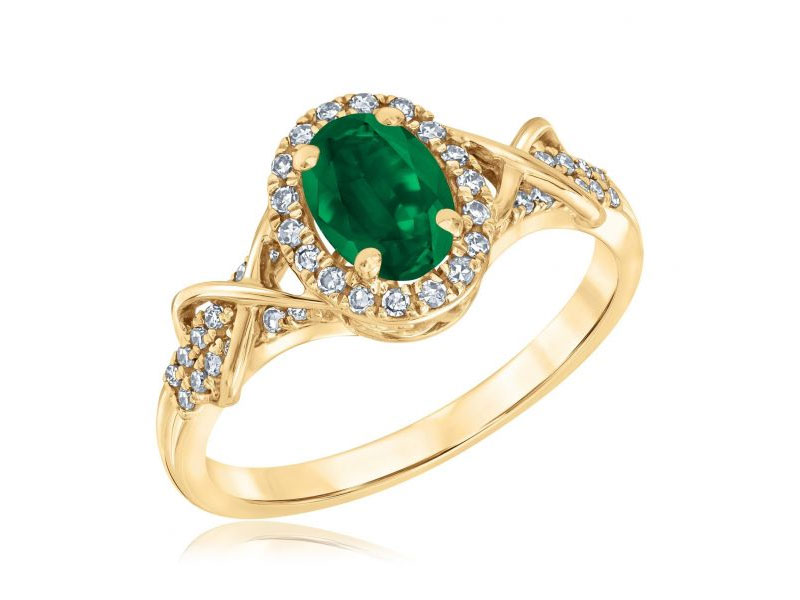 Women's Reeds Emerald and Diamond Yellow Gold Ring 1/4ctw