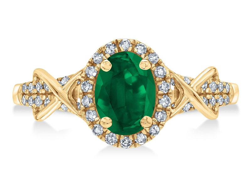 Women's Reeds Emerald and Diamond Yellow Gold Ring 1/4ctw