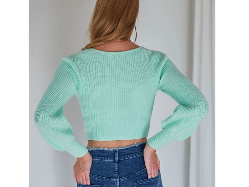 Women's Motf Premium Ribbed Sqaure Neck Cropped Sweater