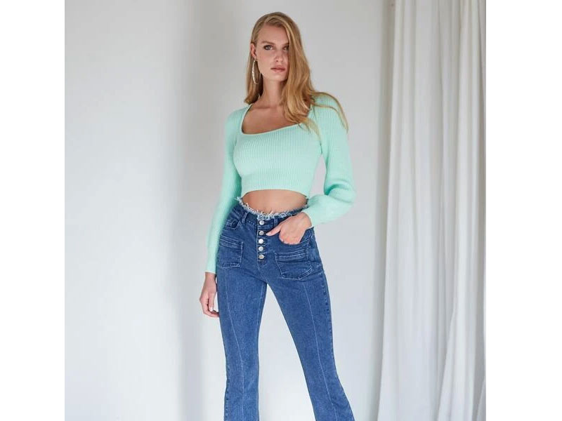 Women's Motf Premium Ribbed Sqaure Neck Cropped Sweater