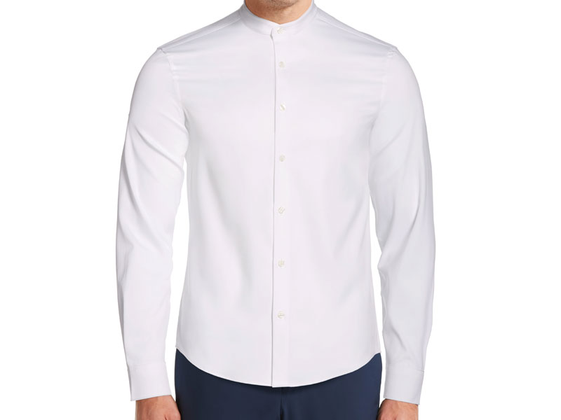 Men's Untucked Total Stretch Slim Fit Solid Band Collar Shirt