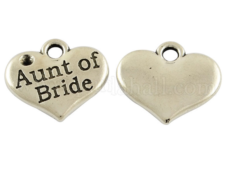 Tibetan Alloy Heart Carved Word Aunt of Bride Wedding Family Charms