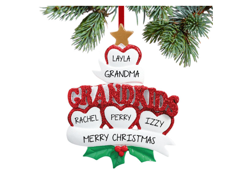 Personalized Grandkids Hearts 4 Christmas Ornament