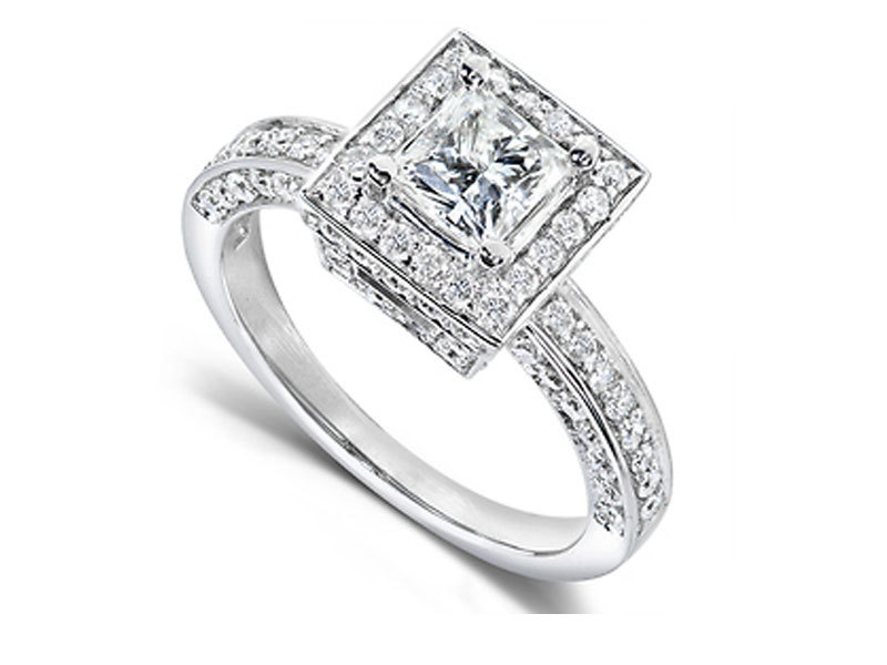 Vintage Style Halo Princess-Cut Diamond Engagement Ring 1ct TW 14K White Gold