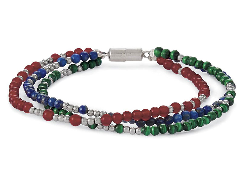 Genuine Multi-Gemstone & Silverplated 3 Strand Magnetic Closure Bracelet