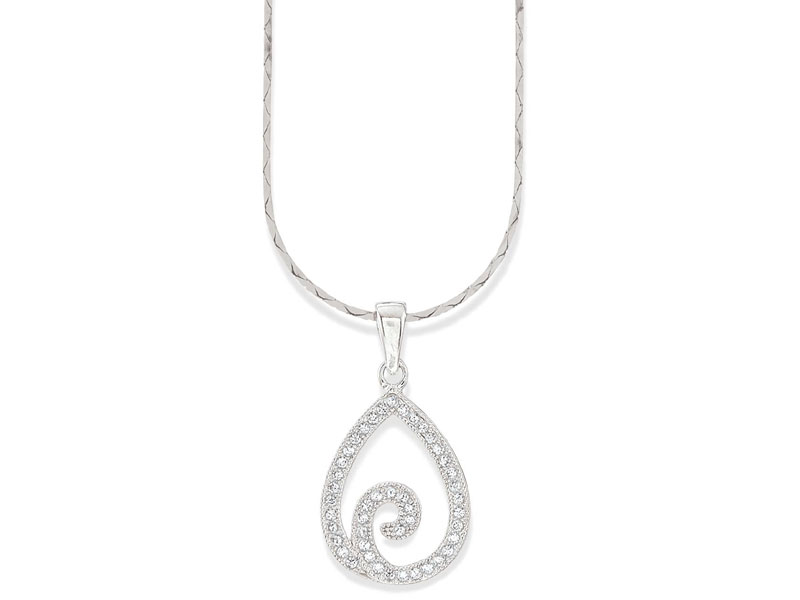 Women's Genuine White Topaz & Sterling Swirl Open Teardrop Pendant