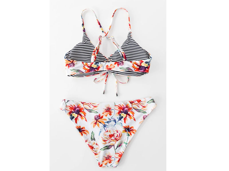 Women's Floral And Striped Reversible Bikini