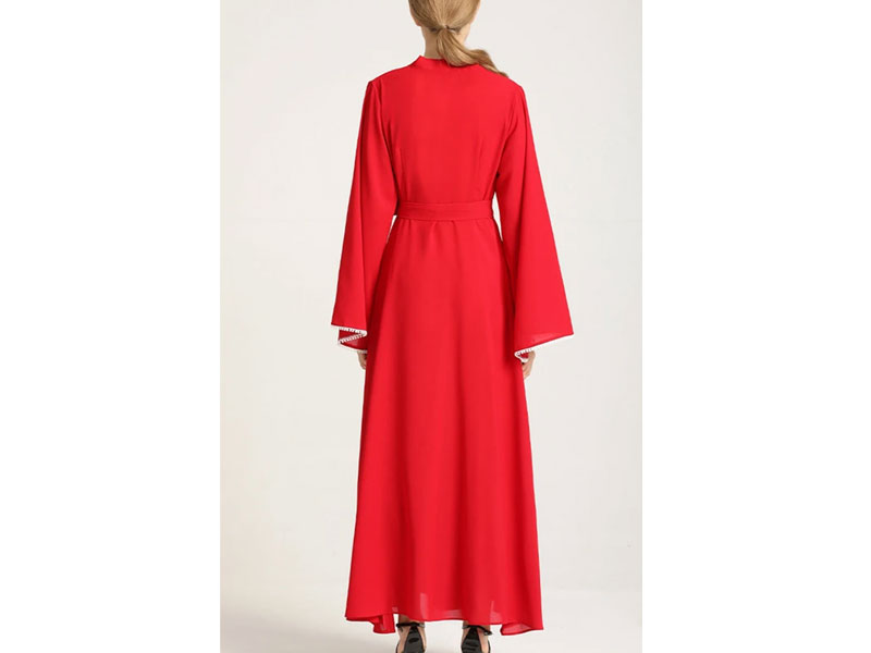 Women's Red Pinafore Applique Detailing Abaya