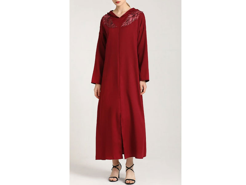 Women's  Superb Wine Red Hoodie Style Abaya