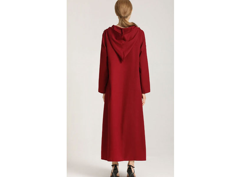 Women's  Superb Wine Red Hoodie Style Abaya