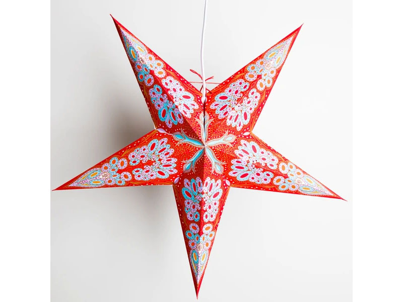 Blowout 24 Inch Red Flower Glitter Paper Star Lantern Hanging Decoration