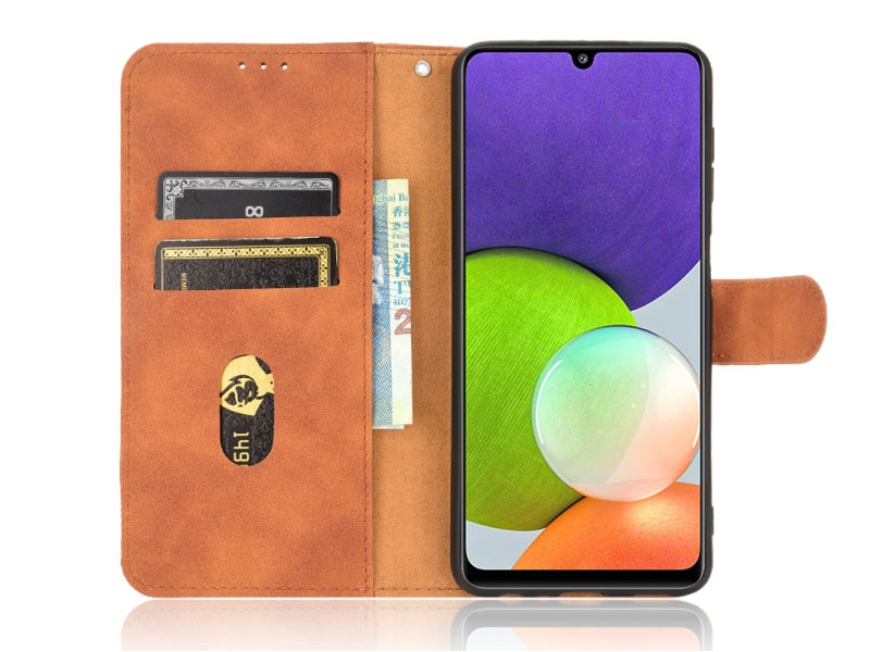 For Samsung Galaxy A22 4G Solid Color Skin Feel Magnetic Leather Case