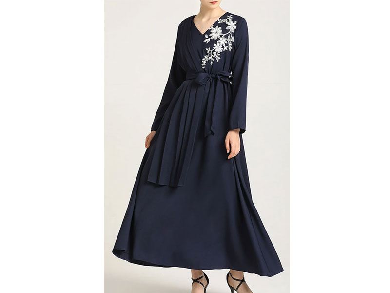 Women's  Palatial Attached Pleated Pannel Detailing Abaya