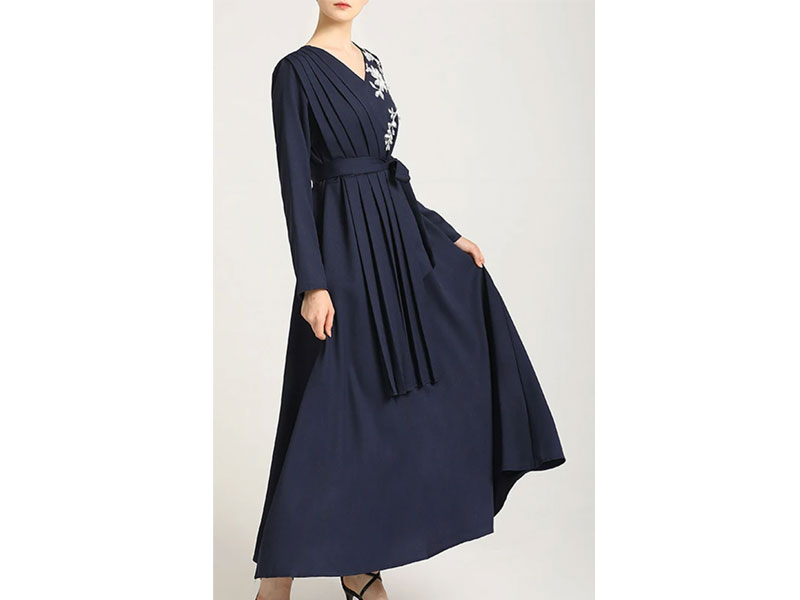 Women's  Palatial Attached Pleated Pannel Detailing Abaya